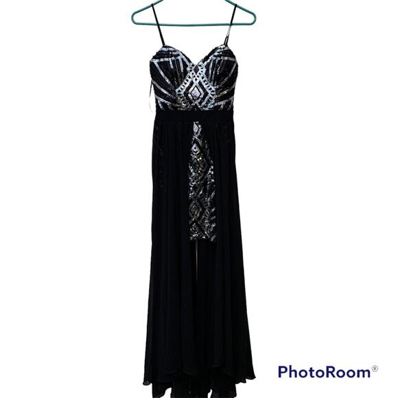 City Studio Black Silver Sequin Mini Dress With Train Formal Prom Homecoming - Picture 1 of 6